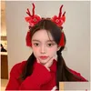 Hair Accessories Dragon Horn 2024 Happy Year Headband Tassel Hairpin Red Bow Chinese Style Hairband Drop Delivery Baby Kids Maternity Oteoi