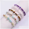 Charm Bracelets Natural Amethyst Bracelet Long Square Gemstones Healing Crystal Stretch Beaded Gem Stone Unisex Drop Delivery Jewelry Dhf90