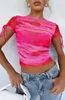 T-shirts pour femmes mode femme Summer Skinny Crops Tops Sleeve O Spied Tie Coup Tye Imprimé T-shirts Club Street Style S M L