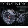 Forsining Three Dial Calendar ze stali nierdzewnej mężczyźni mechaniczne automatyczne zegarki na nadgarstki Top marka luksusowy sport wojskowy