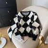 Women's Knits 2024 Spring Plaid Cardigan Jackets Women Clothing Thicked Casual O-neck Long Sleeve Pull Femme Fashion Chic Knit Cropped