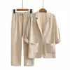 Summer Fashion Casual Large Size Suit Top Pants Two Piece Professional Elegant Womens Set 240127