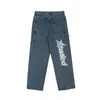 Tint orelha hiphop carta bordado y2k denim jeans solto calças retas calças de perna larga para homens casais streetwear carga coreano 240118