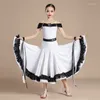 Scene Wear Children White Ballroom Dance Competition Dresses Off-Shoulder Tango Clothing Two-Piece Girls Waltz Practice VDB7978