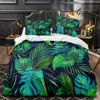 Tropische planten bloemen koning koningin dekbedovertrek groene palmbladeren beddengoed set crèmekleurige bloemen 23-delig polyester dekbed 240131