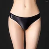 Kvinnors trosor Kvinnor Sexig olja Glänsande bekväma högelastiska underkläder Glossy Transparent Thong Brief Low Rise Smooth Briefs