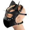 Feestartikelen PU Lether Sexy Mannen Maskers Cosplay Hoofddeksel Punk Stijl Klinknagel Ketting Metalen Volledige Gezicht Dier Rollenspel Zwarte Hoofddeksels