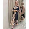 Ethnic Clothing Arabic-print Swing Dresses Dubai Abayas For Women Vintage National Style Jalabiya Turn Down Collar Muslim Dress Islam