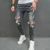 Calças de brim masculinas novos homens elegantes rasgados magros lápis calças de brim streetwear masculino hip hop buracos estiramento magro denim calças t240205