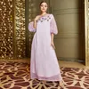 Abbigliamento etnico Lucido cucito a mano Diamante Abaya Donna Abito lungo lungo musulmano Turchia Arabo Caftano Eid Party Dubai Abiti marocchini Ramadan