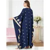 Ethnic Clothing Middle Eastern Muslim Women Blue Bronzing Printed Bat Sleeve Loose Casual Dress Robe Party Abaya Vestidos Musmanes Mor Ot0Zu