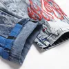 Men's Jeans Rock punk Men Skull Print Jeans Streetwear Denim Holes Ripped Stretch Pants Patchwork Slim Straight Distressed Trousers jeans T240205