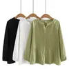 Women Blouses Plus Size 4xl LOOSE Temperament Pleated Tops Simple Solid Color Raglan Sleeves Chiffon Shirt Autumn 240202