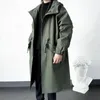 Printemps automne armée vert coupe-vent mode hommes mi-longueur décontracté manteau à capuche hommes quotidien haute rue pardessus mâle vêtements 240122