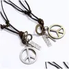 Pendant Necklaces Love World Peace Necklace Letter Id Ring Cross Charm Adjustable Chain Leather For Women Men Fashion Jewelry Gift D Dh8Hv