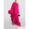 Basic Casual Dresses Feather Loose Evening Dress Women One-Shoder Long Sleeve Large Swing Solid Color Fashion Dinner Drop Delivery Dh3Lk