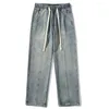 Men's Jeans Plus Size Loose Lace-up Men Denim High Quality Street Wide Leg Boy Pants Retro Blue Long Trousers S-3XL