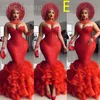 EBI 2024 Aso Illusione Red Mermaid Prom Dress Tiers Vintage Sexy Evening Formale Formale Secondo ricevimento Accogliente abiti da fidanzamento