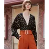 Women's Blouses AEL Sexy Fashion Woman Black 2024 Long Sleeve Tunic Elegant Dot Shirt Casual Chiffon V Neck Blouse Female