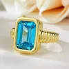 Cluster Rings Vinregem 8 11 MM Emerald Cut Aquamarine Gemstone Vintage 18K Gold Plated 925 Sterling Silver Jewelry Wedding Engagement