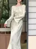 Casual Dresses Long Dress Women Elegant Slim Spring Fashion Sleeve Ladies Gown Party Evening Vestidos De Mujer