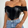 Blouses pour femmes 2024 PU cuir Sexy Blouse chemises femmes été hors épaule dos fermeture éclair mince culture hauts Club Punk et femme