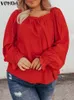 Plus size 5xl vonda oversized topos moda feminina blusa sólida outono sexy gola quadrada manga longa puff camisa solta blusas 240202