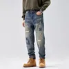 Jeans masculinos remendo buraco rasgado homens streetwear moda solta casual vintage denim calças homem hip hop plus size harem calças