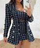 Work Dresses Elegant 3Pcs Plaid Print Blazer Coat & Skirt Set With Crop Top 2024 Autumn Winter Spring Fashion Casual Female Suit