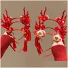 Hair Accessories Dragon Horn 2024 Happy Year Headband Tassel Hairpin Red Bow Chinese Style Hairband Drop Delivery Baby Kids Maternity Otahm