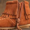 2024 Baby Barn Tassel Suede Ankel Fahion Boots Ankle Shoes Sweet Kids Girls Plush Foder Snow Boots 240122