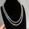 Hip Hop -smycken isad VVS1 D Färg Mossanite Diamond Necklace Real 4mm Tennis 9K 10K 14K Solid Gold Chain