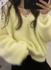 Swetry damskie Shengpaiae 2024 Autumn Spring Soft Warm Cashmere Pullover Jumper Fashion Women Yellow Lantern Rękaw Gęsty luźny sweter