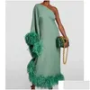 Basic Casual Dresses Feather Loose Evening Dress Women One-Shoder Long Sleeve Large Swing Solid Color Fashion Dinner Drop Delivery Dh3Lk