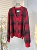 Damenpullover European Fashion Brand New Year Limited langärmliger rot karierter Woll-Cardigan