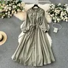Casual Dresses Bohemian Long For Women O Neck Lantern Sleeve Brodery Holiday Vestidos A-Line Lace-up Autumn Dress Vintage Dropship