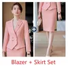 Robe de deux pièces 2024 Printemps Automne Mode Rose Blazer Femmes Jupe Costumes Bureau Uniforme Veste Dames Travail Sear Set OL Styles