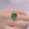 Bagues de cluster 925 Silver Incrusté Haute Calcédoine Verte Deux Cercles Diamant Femelle Bague Agate Pleine