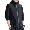 Men's Jackets Retractable Hood Jacket Men Windproof Hooded With Zip Up Drawstring Long Sleeve Mid Length Coat Zipper