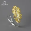 LOTUS FUN 18K ZŁOTA ZŁOTE Luksusowe luksusowe vintage długie pierścionki z piór gęsi dla kobiet prawdziwe 925 Srebrne randki Fine Jewelry 240119