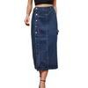 Skirts Women Button A-Line Side Split High Waist Denim Skirt Office Lady Black Blue Midi Jean Autumn Winter Long 2024