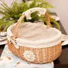 Panier pique-nique en osier avec poignée de fleur tissée paniers de rangement panier de Pâques décoratif mariage rotin saule organisateur fille cadeau 240125