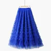 Cake Princess Long Tulle Skirt Women Spring Summer Elastic High Waist Layer Cake Fresh Sweet Coffee Skirts Female 240202