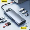 Plugue de cabo de alimentação Baseus 4K 60Hz USB C Hub Tipo para porta Ethernet Pd 100W Adaptador para Book Pro 3 0 Laptop Tablet Acessórios 230712 Dhpwc