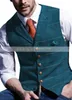Terno masculino colete entalhado xadrez lã espinha de peixe tweed colete casual formal negócio padrinho para casamento verde/preto/verde/cinza 240202
