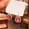 Dangle Earrings Fashion Pink Color Zircon Drop For Women Vintage Glossy Arc Bar Long Thread Tassel Jewelry Gifts Hanging Pendientes