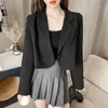 Blazer Donna Crop Outwear Primavera Ufficio Donna Design solido Retro Casual Semplice Moda Coreano Chic Femminile Allmatch Elegante 240202