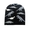 Bérets 2024 automne hiver coton dessin animé dinosaure imprimé épaissir chapeau tricoté chaud Skullies casquette bonnet pour enfants garçon et fille 82