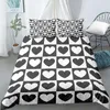 Bettwäsche-Sets Schachbrett Bettbezug 3D Lustiges Spielset Schwarz Weiß Karodruck Tröster King Queen Size Polyester Quilt