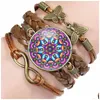 Charme pulseiras atualizar infinito amor mandala mtilayer envoltório tecer flor cabochão pulseira para mulheres crianças moda jóias gota d dh4j3